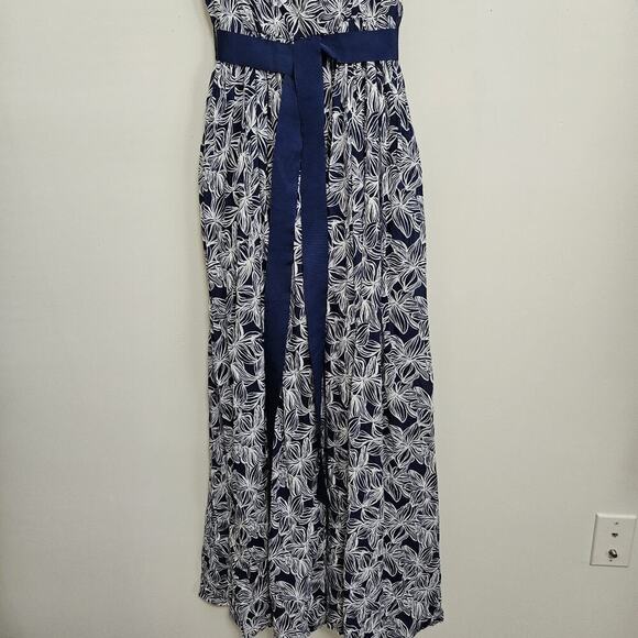 Vineyard Vines Blue & White Floral Maxi Dress Sleeveless Pockets Belted Size 4 - Picture 3 of 16